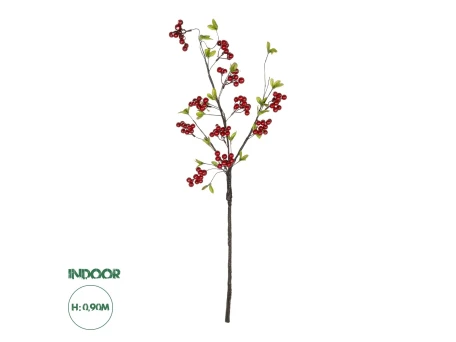 GloboStar® Artificial Garden RED HOLLY BERRIES FRUIT BRANCH 21430 Τεχνητό Διακοσμητικό Κλαδί Κόκκινο Γκί Y90cm