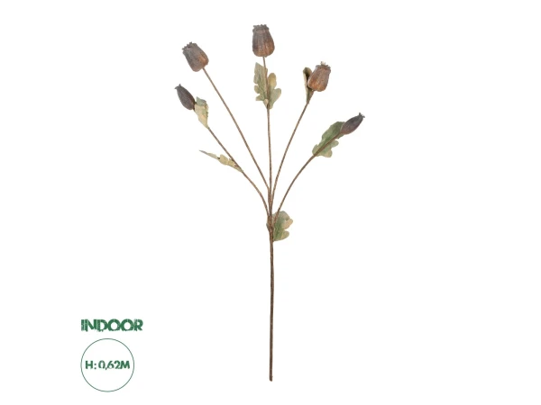 GloboStar® Artificial Garden POPPY FRUIT BRANCH 21432 Τεχνητό Διακοσμητικό Κλαδί Παπαρούνα Y62cm