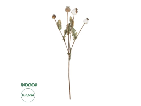 GloboStar® Artificial Garden POPPY FRUIT BRANCH 21433 Τεχνητό Διακοσμητικό Κλαδί Παπαρούνα Y60cm