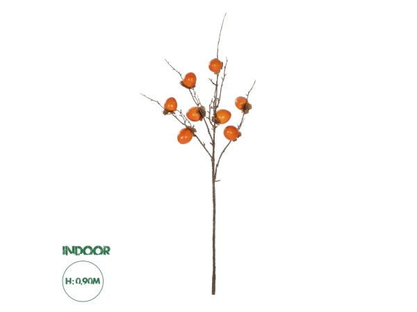 GloboStar® Artificial Garden PERSIMMON FRUIT 21439 Τεχνητό Διακοσμητικό Κλαδί Πορτοκαλί & Καφέ Λωτός Μ35 x Π7 x Υ90cm