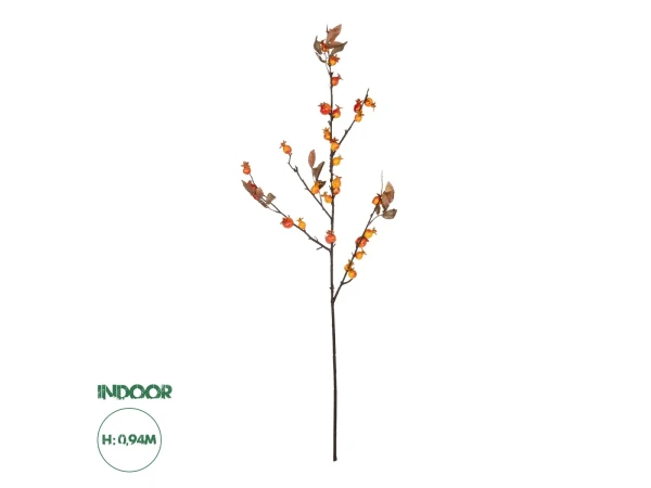 GloboStar® Artificial Garden ORANGE BERRIES FRUIT BRANCH 21444 Τεχνητό Διακοσμητικό Κλαδί Πορτοκαλί Γκί Y94cm