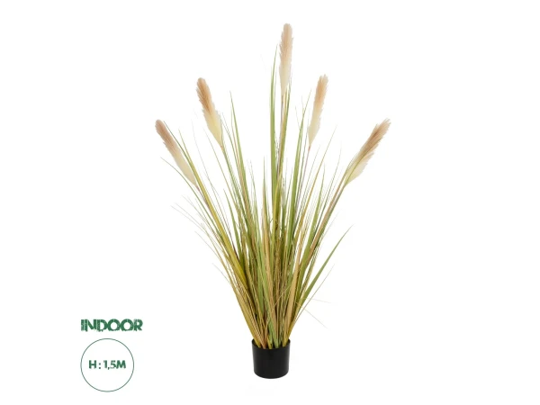 GloboStar® Artificial Garden PAMPAS GRASS 21478 Τεχνητό Διακοσμητικό Φυτό Μπεζ & Πράσινο Πάμπας Μ90 x Π40 x Υ150cm