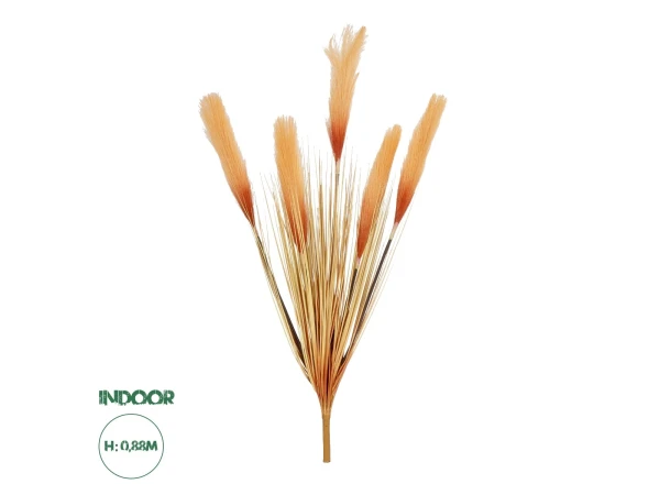 GloboStar® Artificial Garden ORANGE PAMPAS GRASS BRANCH 21486 Τεχνητό Διακοσμητικό Κλαδί Πορτοκαλί Πάμπας Y88cm