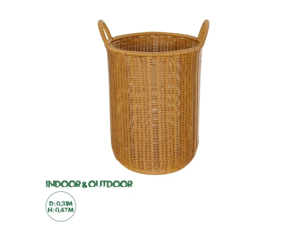 GloboStar® Artificial Garden TORINO 21493 Διακοσμητικό Πλεκτό Καλάθι - Κασπώ Γλάστρα - Flower Pot Μπεζ Φ31cm x Υ47cm