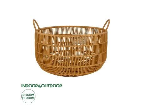 GloboStar® Artificial Garden COCOA 21495 Διακοσμητικό Πλεκτό Καλάθι - Κασπώ Γλάστρα - Flower Pot Μπεζ Φ30cm x Υ40cm