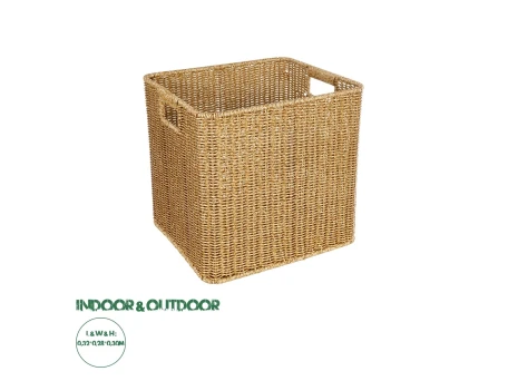 GloboStar® Artificial Garden CAVES 21496 Διακοσμητικό Πλεκτό Καλάθι - Κασπώ Γλάστρα - Flower Pot Μπεζ Μ32 x Π28 x Υ30cm