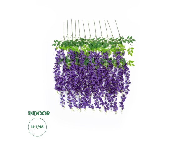 GloboStar® Artificial Garden VIOLET WISTERIA FLOWER BRANCH 21509 Σετ 12 Τεχνητά Διακοσμητικά κλαδιά Βιστέριας Βιολετί Φ45 x Υ120cm
