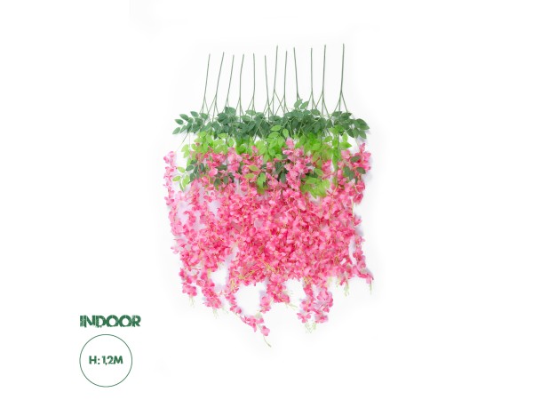 GloboStar® Artificial Garden HOT PINK WISTERIA FLOWER BRANCH 21512 Σετ 12 Τεχνητά Διακοσμητικά κλαδιά Βιστέριας Έντονο Ροζ Φ45 x Υ120cm