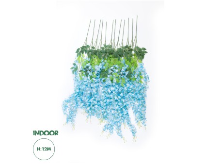 GloboStar® Artificial Garden BLUE WISTERIA FLOWER BRANCH 21515 Σετ 12 Τεχνητά Διακοσμητικά κλαδιά Βιστέριας Μπλέ Φ45 x Υ120cm