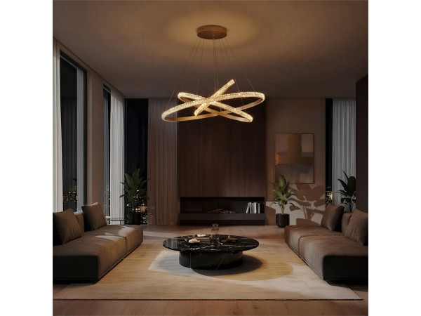 kelvo® DIAMOND KLV-101-0240-V2 Κρεμαστό Φωτιστικό Οροφής LED 120W 12000lm 180° AC 220-240V IP20 Ρυθμιζόμενο Λευκό CCT με Χειριστήριο από 2700K έως 6000K Dimmable - Lumileds SMD Chip - Χρυσό Πλατίνα - Μ80 x Π80 x Υ80cm - 3 Χρόνια Εγγύηση