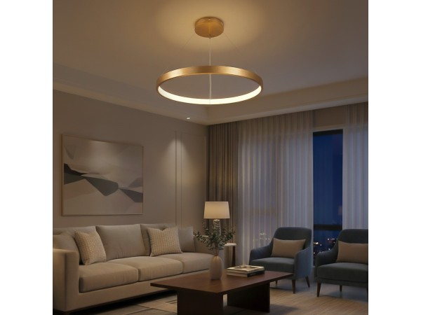 kelvo® NEMESIS KLV-101-0213 Κρεμαστό Φωτιστικό Οροφής LED 67W 6700lm 180° AC 220-240V IP20 Ρυθμιζόμενο Λευκό CCT με Χειριστήριο από 2700K έως 6000K Dimmable - Lumileds SMD Chip - Χρυσό Πλατίνα - Μ80 x Π80 x Υ4cm - 3 Χρόνια Εγγύηση