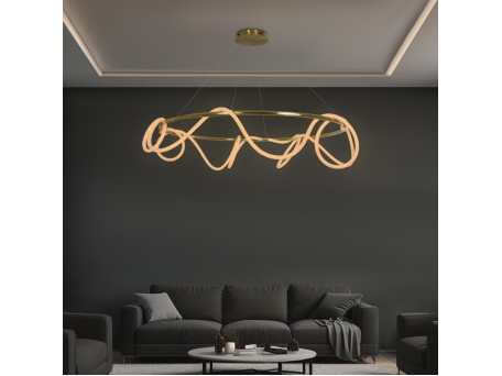 kelvo® GLOW KLV-101-0165 Κρεμαστό Φωτιστικό Οροφής LED 100W 10000lm 360° AC 220-240V IP20 Ρυθμιζόμενο Λευκό CCT με Χειριστήριο από 2700K έως 6000K Dimmable - Lumileds SMD Chip - Χρυσό Πλατίνα - Μ150 x Π150 x Υ100cm - 3 Χρόνια Εγγύηση