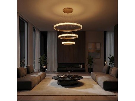 kelvo® DIAMOND KLV-101-0238 Κρεμαστό Φωτιστικό Οροφής LED 100W 10000lm 180° AC 220-240V IP20 Ρυθμιζόμενο Λευκό CCT με Χειριστήριο από 2700K έως 6000K Dimmable - Lumileds SMD Chip - Χρυσό Πλατίνα - Μ60 x Π60 x Υ60cm - 3 Χρόνια Εγγύηση