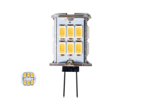 GLOBOSTAR® G4BACK 76136 Λάμπα G4 LED 6W 600lm 320° DC 12-24V IP20 Θερμό Λευκό 2700K Dimmable - Sanan SMD Chip - Back Pin - Μ1.9 x Π1.9 x Υ3.7cm - 2 Χρόνια Εγγύηση