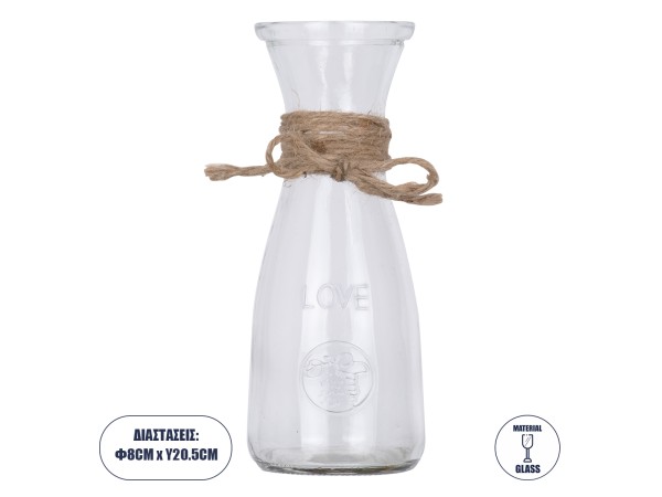 GloboStar® LUCY 35612 Διακοσμητικό Βάζο Γυάλινο Διάφανο με Σχοινί Φ8.1 x Υ20.5cm GloboStar® LUCY 35612 Διακοσμητικό Βάζο Γυάλινο Διάφανο με Σχοινί Φ8.1 x Υ20.5cm