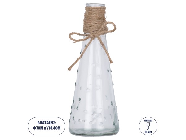 GloboStar® LUCY 35616 Διακοσμητικό Βάζο Γυάλινο Διάφανο με Σχοινί Φ7 x Υ18.1cm