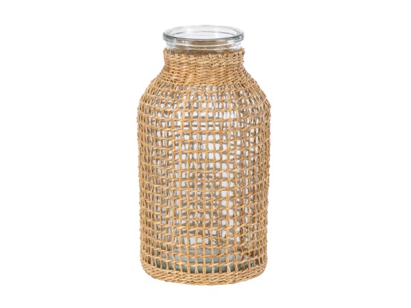 GloboStar® MANDY 35620 Διακοσμητικό Βάζο Γυάλινο Διάφανο με Μπαμπού Φ10.5 x Υ20cm