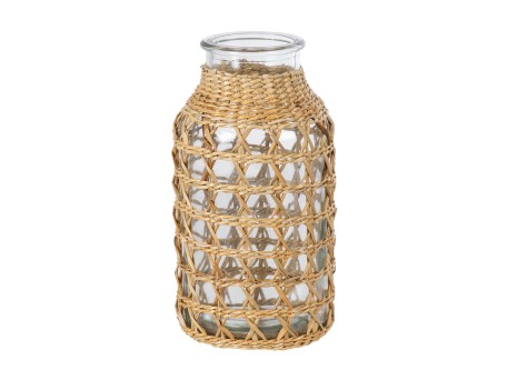 GloboStar® MANDY 35625 Διακοσμητικό Βάζο Γυάλινο Διάφανο με Μπαμπού Φ8.5 x Υ17.5cm