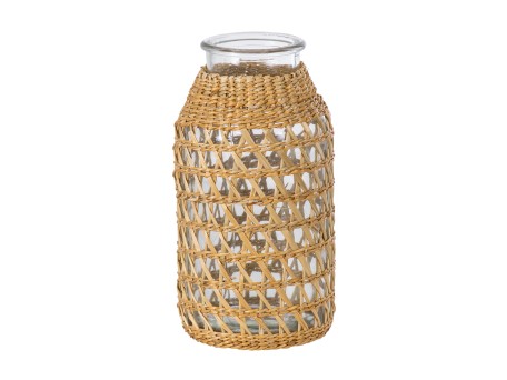 GloboStar® MANDY 35627 Διακοσμητικό Βάζο Γυάλινο Διάφανο με Μπαμπού Φ8.5 x Υ17.5cm