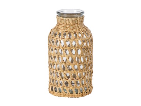 GloboStar® MANDY 35628 Διακοσμητικό Βάζο Γυάλινο Διάφανο με Μπαμπού Φ10.5 x Υ20cm