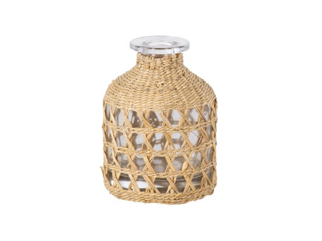 GloboStar® MANDY 35629 Διακοσμητικό Βάζο Γυάλινο Διάφανο με Μπαμπού Φ8.5 x Υ11.5cm