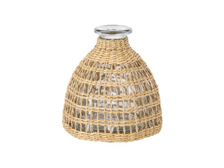 GloboStar® MANDY 35632 Διακοσμητικό Βάζο Γυάλινο Διάφανο με Μπαμπού Φ10.5 x Υ11cm