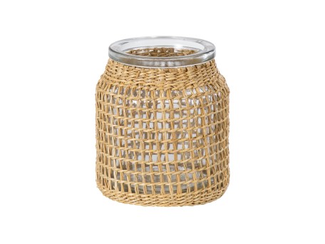 GloboStar® MANDY 35633 Διακοσμητικό Βάζο Γυάλινο Διάφανο με Μπαμπού Φ10.5 x Υ11cm
