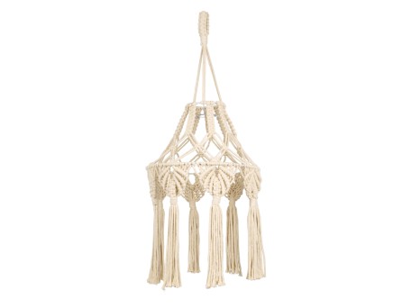 GloboStar® 36201 MOROCCO Boho Καπέλο Φωτιστικού- Μακραμέ Πλεκτό Χειροποίητο Μπεζ Βαμβακερό Νήμα - Μ30 x Π30  x Υ70cm