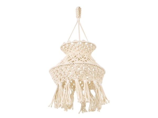 GloboStar® 36212 LIBYA Boho Καπέλο Φωτιστικού- Μακραμέ Πλεκτό Χειροποίητο Μπεζ Βαμβακερό Νήμα - Μ30 x Π30  x Υ50cm