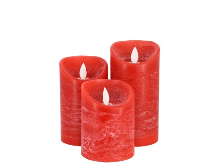 GLOBOSTAR® FIREFLAME 79558 Διακοσμητικό Κερί Παραφίνης με Εφέ Κινούμενης Φλόγας & IR Ασύρματο Χειριστήριο LED 0.5W 25lm 120° DC 3V με 2xAA Μπαταρίες IP20 Θερμό Λευκό 2700K Dimmable - Κόκκινο - Μ7.5 x Π7.5 x Υ15cm - Πακέτο 3 Τεμαχίων - 1 Χρόνο Εγγύηση