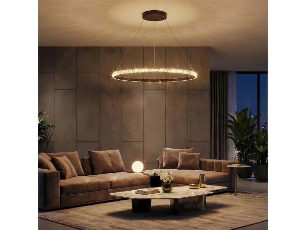 kelvo® DIAMOND KLV-101-0231 Κρεμαστό Φωτιστικό Οροφής LED 67W 6700lm 180° AC 220-240V IP20 Ρυθμιζόμενο Λευκό CCT με Χειριστήριο από 2700K έως 6000K Dimmable - Lumileds SMD Chip - Μαύρο Ματ - Μ80 x Π80 x Υ3cm - 3 Χρόνια Εγγύηση