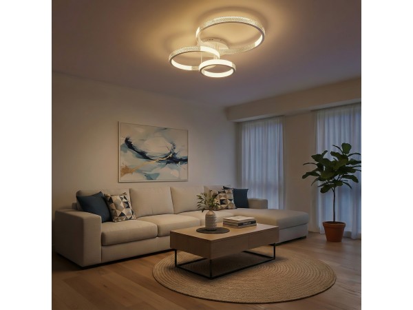 kelvo® DIAMOND KLV-101-0227 Φωτιστικό Οροφής LED 100W 10000lm 360° AC 220-240V IP20 Ρυθμιζόμενο Λευκό CCT με Χειριστήριο από 2700K έως 6000K Dimmable - Lumileds SMD Chip - Λευκό Ματ - Μ80 x Π50 x Υ20cm - 3 Χρόνια Εγγύηση