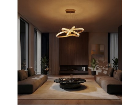 kelvo® DIAMOND KLV-101-0238-V2 Κρεμαστό Φωτιστικό Οροφής LED 100W 10000lm 180° AC 220-240V IP20 Ρυθμιζόμενο Λευκό CCT με Χειριστήριο από 2700K έως 6000K Dimmable - Lumileds SMD Chip - Χρυσό Πλατίνα - Μ60 x Π60 x Υ60cm - 3 Χρόνια Εγγύηση