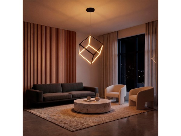 kelvo® KIBOO KLV-101-0261 Κρεμαστό Φωτιστικό Οροφής LED 36W 3600lm 360° AC 220-240V IP20 Ρυθμιζόμενο Λευκό CCT με Χειριστήριο από 2700K έως 6000K Dimmable - Lumileds SMD Chip - Μαύρο Ματ - Μ40 x Π40 x Υ40cm - 3 Χρόνια Εγγύηση