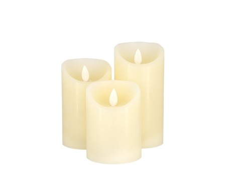 GLOBOSTAR® FIREFLAME 79555 Διακοσμητικό Κερί Παραφίνης με Εφέ Κινούμενης Φλόγας & IR Ασύρματο Χειριστήριο LED 0.5W 25lm 120° DC 3V με 2xAA Μπαταρίες IP20 Θερμό Λευκό 2700K Dimmable - Μπεζ -Μ7.5 x Π7.5 x Υ15cm - Πακέτο 3 Τεμαχίων - 1 Χρόνο Εγγύηση