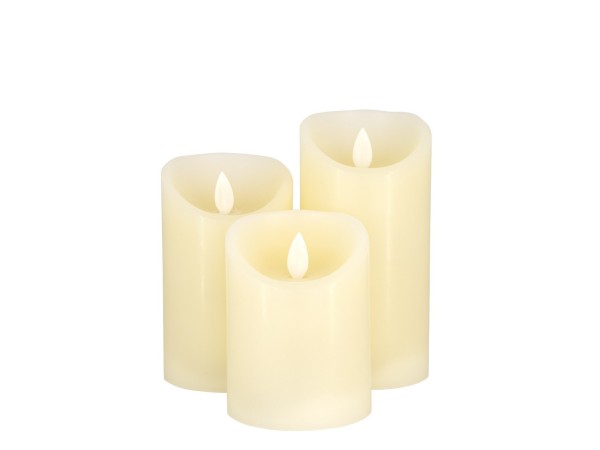 GLOBOSTAR® FIREFLAME 79555 Διακοσμητικό Κερί Παραφίνης με Εφέ Κινούμενης Φλόγας & IR Ασύρματο Χειριστήριο LED 0.5W 25lm 120° DC 3V με 2xAA Μπαταρίες IP20 Θερμό Λευκό 2700K Dimmable - Μπεζ -Μ7.5 x Π7.5 x Υ15cm - Πακέτο 3 Τεμαχίων - 1 Χρόνο Εγγύηση