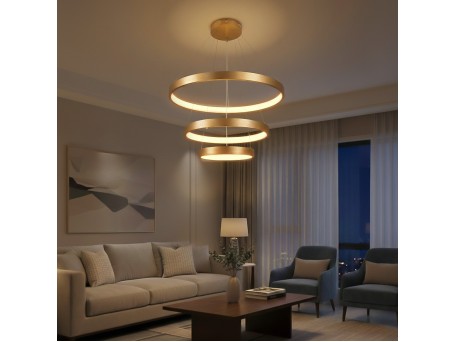 kelvo® NEMESIS KLV-101-0219 Κρεμαστό Φωτιστικό Οροφής LED 100W 10000lm 180° AC 220-240V IP20 Ρυθμιζόμενο Λευκό CCT με Χειριστήριο από 2700K έως 6000K Dimmable - Lumileds SMD Chip - Χρυσό Πλατίνα - Μ60 x Π60 x Υ60cm - 3 Χρόνια Εγγύηση