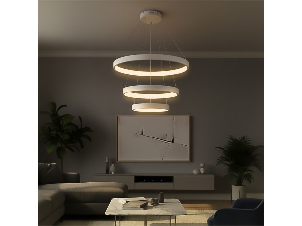 kelvo® NEMESIS KLV-101-0218 Κρεμαστό Φωτιστικό Οροφής LED 100W 10000lm 180° AC 220-240V IP20 Ρυθμιζόμενο Λευκό CCT με Χειριστήριο από 2700K έως 6000K Dimmable - Lumileds SMD Chip - Λευκό Ματ - Μ60 x Π60 x Υ60cm - 3 Χρόνια Εγγύηση