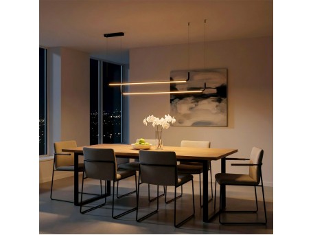 kelvo® LINARIA KLV-101-0258 Κρεμαστό Φωτιστικό Οροφής LED 72W 7200lm 180° AC 220-240V IP20 Ρυθμιζόμενο Λευκό CCT με Χειριστήριο από 2700K έως 6000K Dimmable - Lumileds SMD Chip - Μαύρο Ματ - Μ130 x Π4 x Υ25cm - 3 Χρόνια Εγγύηση