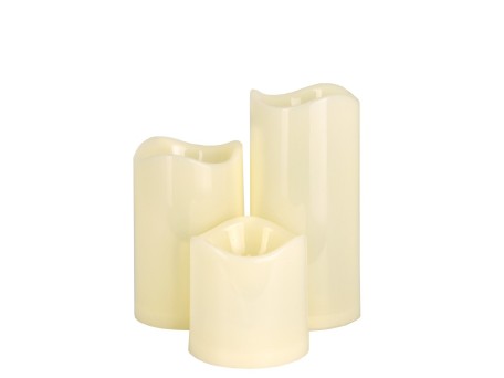 GLOBOSTAR® FIREFLAME 79552 Διακοσμητικό Κερί με IR Ασύρματο Χειριστήριο LED 0.5W 25lm 120° DC 3V με 9xAA Μπαταρίες IP20 Θερμό Λευκό 2700K Dimmable - Μπεζ -Μ7.5 x Π7.5 x Υ15cm - Πακέτο 3 Τεμαχίων - 1 Χρόνο Εγγύηση