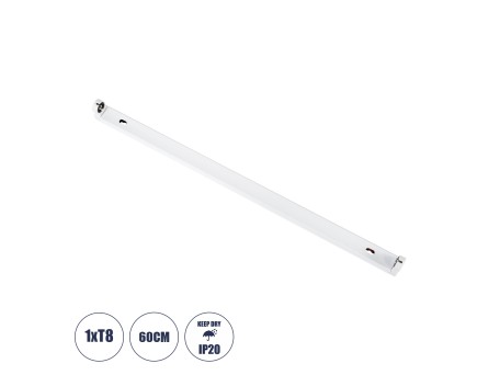 GloboStar® TUBATO 60147 Μεταλλικό Σκαφάκι για 1 x Λάμπα 60CM T8 G13 LED AC 220-240V IP20 Μ60 x Π3.4 x Υ4.3cm - 5 Χρόνια Εγγύηση