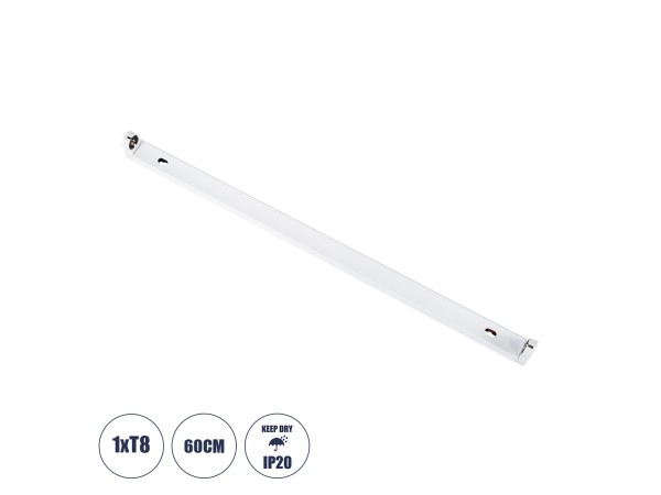 GloboStar® TUBATO 60147 Μεταλλικό Σκαφάκι για 1 x Λάμπα 60CM T8 G13 LED AC 220-240V IP20 Μ60 x Π3.4 x Υ4.3cm - 5 Χρόνια Εγγύηση