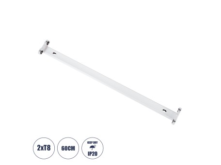 GloboStar® TUBATO 60151 Μεταλλικό Σκαφάκι για 2 x Λάμπες 60CM T8 G13 LED AC 220-240V IP20 Μ60 x Π7.2 x Υ4cm - 5 Χρόνια Εγγύηση