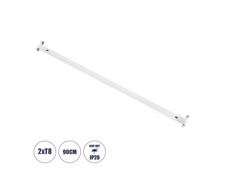 GloboStar® TUBATO 60152 Μεταλλικό Σκαφάκι για 2 x Λάμπες 90CM T8 G13 LED AC 220-240V IP20 Μ90 x Π7.2 x Υ4cm - 5 Χρόνια Εγγύηση