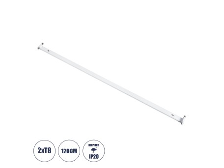 GloboStar® TUBATO 60153 Μεταλλικό Σκαφάκι για 2 x Λάμπες 120CM T8 G13 LED AC 220-240V IP20 Μ120 x Π7.2 x Υ4cm - 5 Χρόνια Εγγύηση