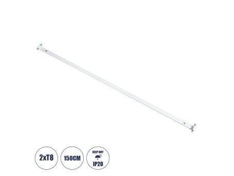 GloboStar® TUBATO 60154 Μεταλλικό Σκαφάκι για 2 x Λάμπες 150CM T8 G13 LED AC 220-240V IP20 Μ150 x Π7.2 x Υ4cm - 5 Χρόνια Εγγύηση