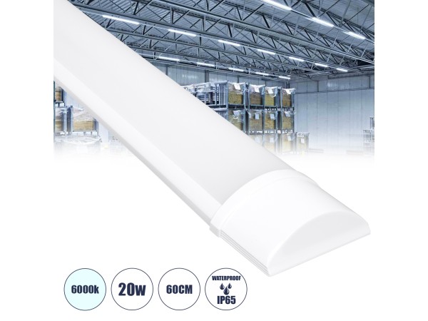 GloboStar® 60155 LED Γραμμικό Βιομηχανικό Φωτιστικό Tri-Proof 60cm 20W 1886lm 120° AC 220-240V Αδιάβροχο IP65 Μ60 x Π7.5 x Υ2.5cm Ψυχρό Λευκό 6000K - 2 Χρόνια Εγγύηση