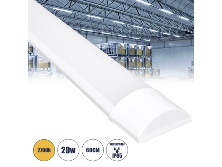 GloboStar® 60157 LED Γραμμικό Βιομηχανικό Φωτιστικό Tri-Proof 60cm 20W 1808lm 120° AC 220-240V Αδιάβροχο IP65 Μ60 x Π7.5 x Υ2.5cm Θερμό Λευκό 2700K - 2 Χρόνια Εγγύηση