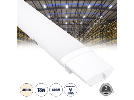 GloboStar® 60162 LED Γραμμικό Βιομηχανικό Φωτιστικό Tri-Proof 60cm 18W 1971lm 120° AC 220-240V Αδιάβροχο IP65 Μ60 x Π6 x Υ4cm Φυσικό Λευκό 4500K - 3 Χρόνια Εγγύηση