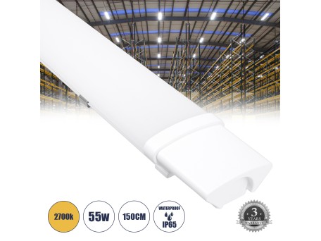 GloboStar® 60169 LED Γραμμικό Βιομηχανικό Φωτιστικό Tri-Proof 150cm 55W 6006lm 120° AC 220-240V Αδιάβροχο IP65 Μ150 x Π6 x Υ4cm Θερμό Λευκό 2700K - 3 Χρόνια Εγγύηση